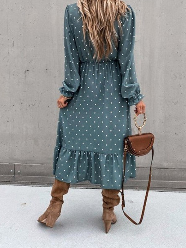 Stilla | Maternity Longuette Kjole Casual Elegante Med Polka Dot Knapper Og Flæser