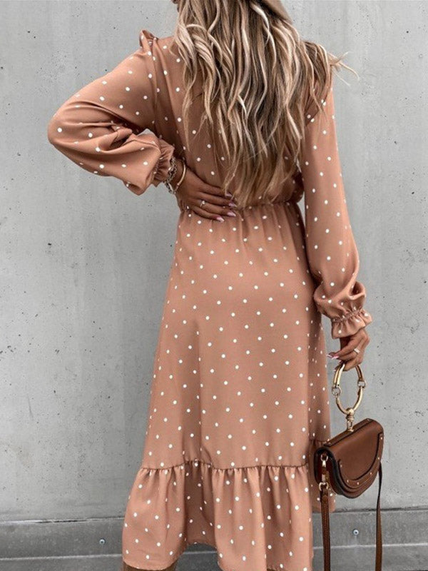 Stilla | Maternity Longuette Kjole Casual Elegante Med Polka Dot Knapper Og Flæser
