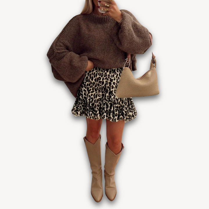 Stilla | Kvinders Leopardprint Mini Skirt Flæsekant Polyester Festtøj