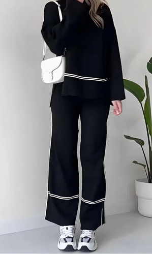 Stilla | To-delt ensemble sweater og bukser til kvinder, ensfarvet, afslappet top, komfortabelt design, bred, forår