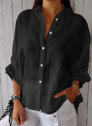 Stilla | Bluse i Bomuld og Linned med Knapliste Design