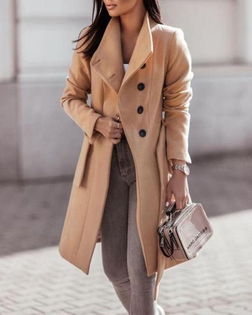 Stilla | Formelt Vinterfrakke - Lang Dobbeltbrystet med Taljebælte Design