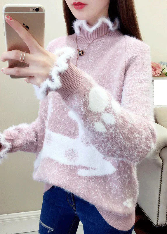 Stilla | Læderpullover med flæser og tykkere mink-dåb-broderi