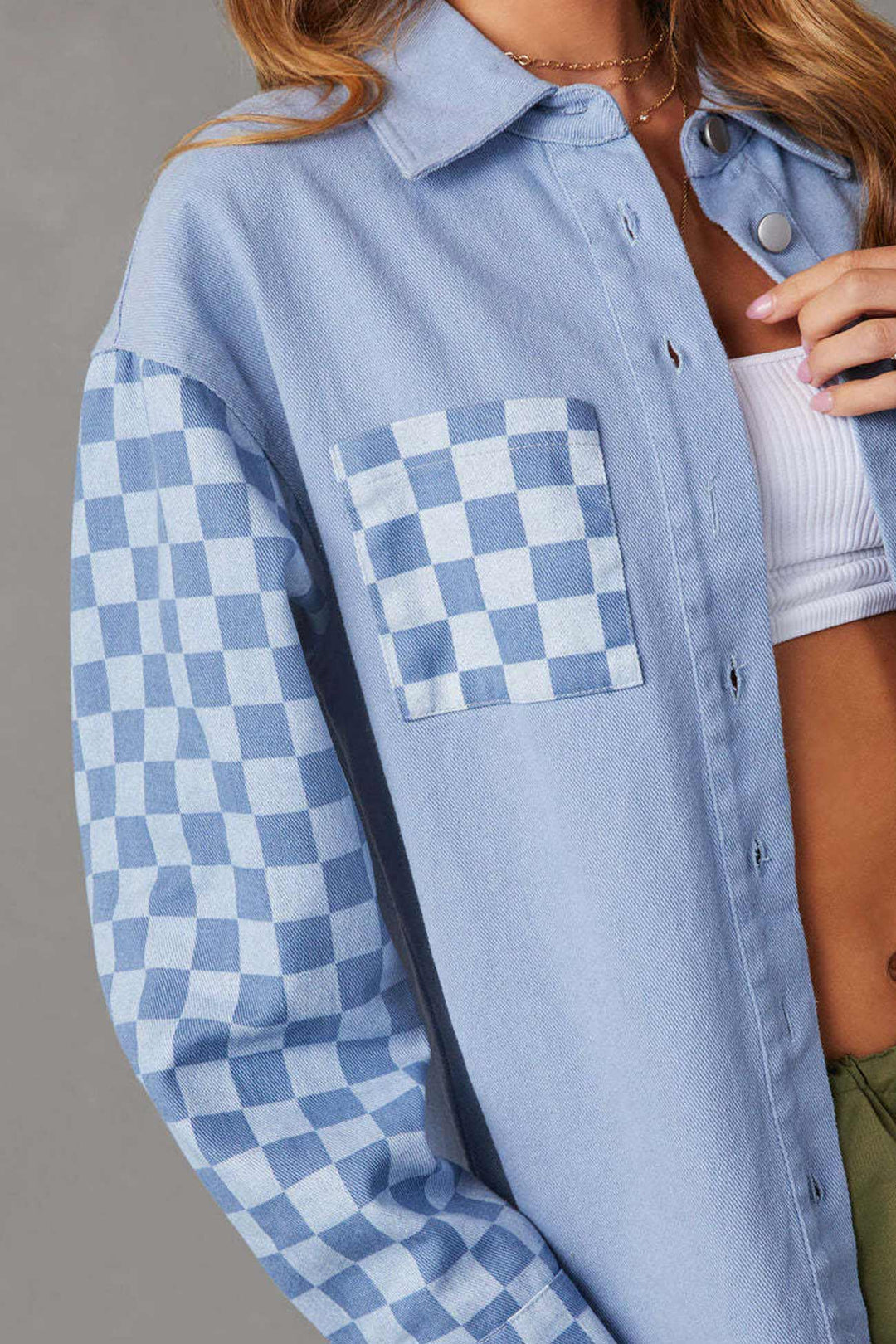 Stilla | Jeansjakke I Brugt Look Med Skakbræt Patchwork