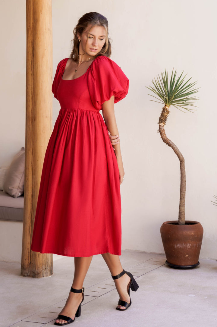 Stilla | Elegante Midikjole Med Puffærmer