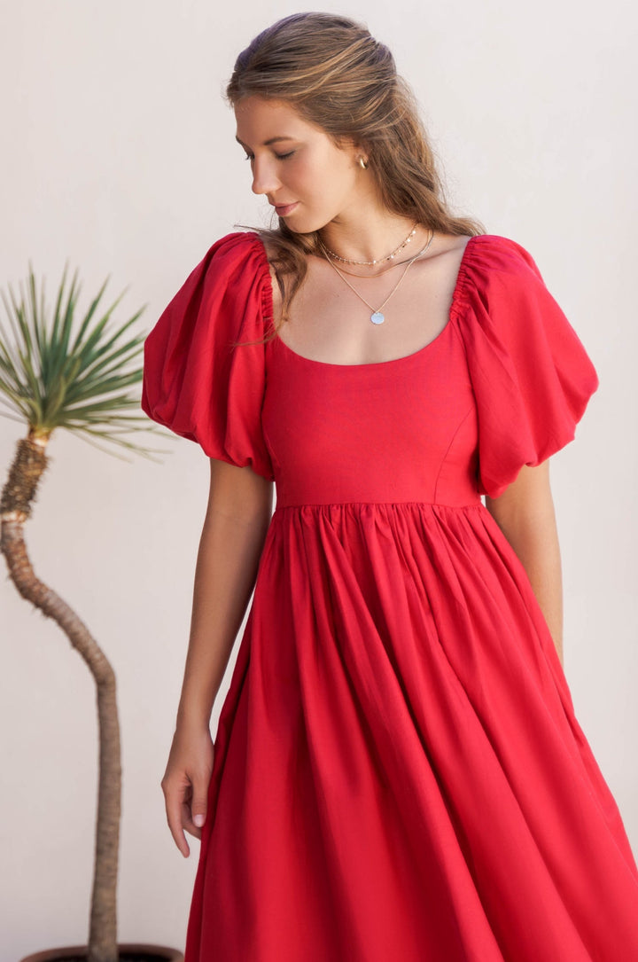 Stilla | Elegante Midikjole Med Puffærmer
