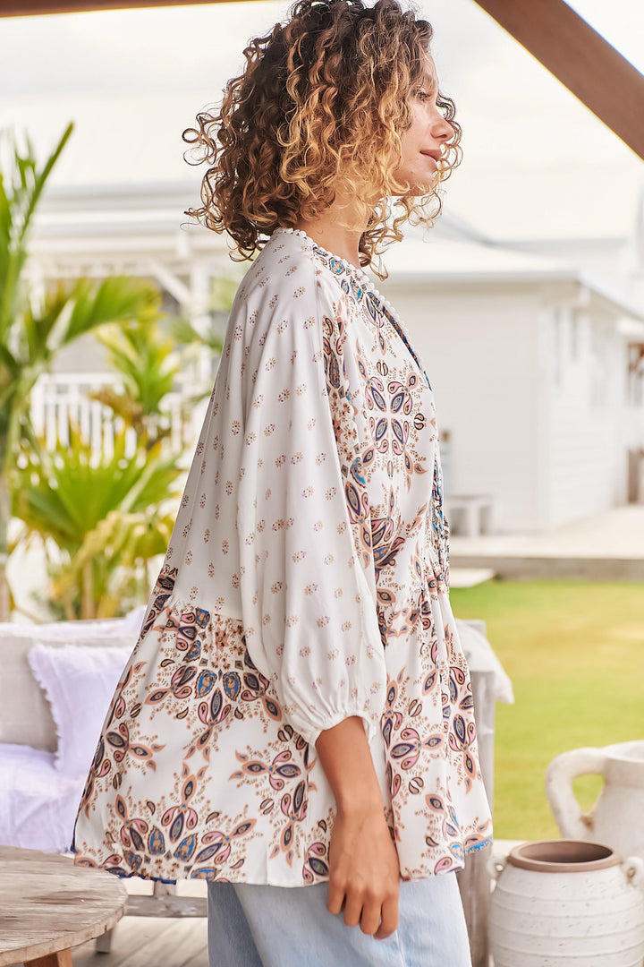 Stilla | Boho Bluse Top Med Ædelstensprint