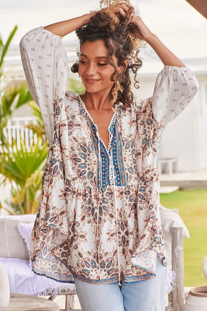 Stilla | Boho Bluse Top Med Ædelstensprint