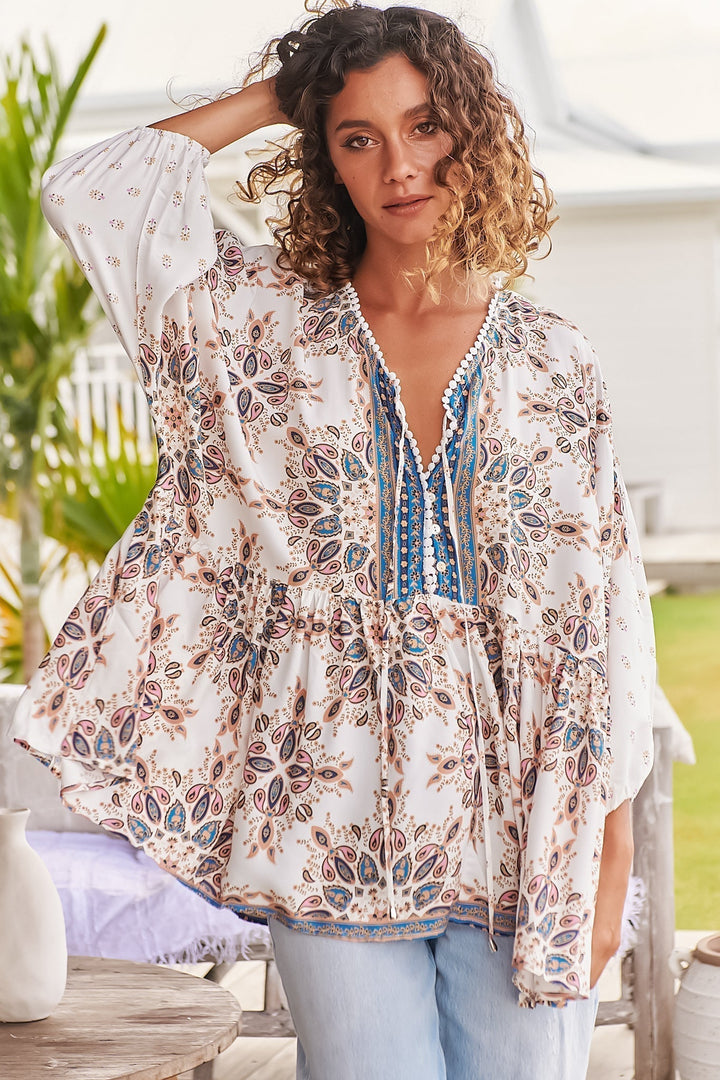 Stilla | Boho Bluse Top Med Ædelstensprint