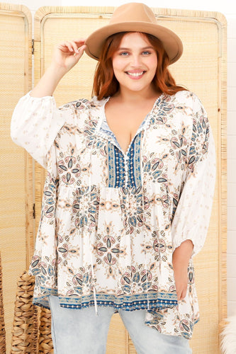Stilla | Boho Bluse Top Med Ædelstensprint