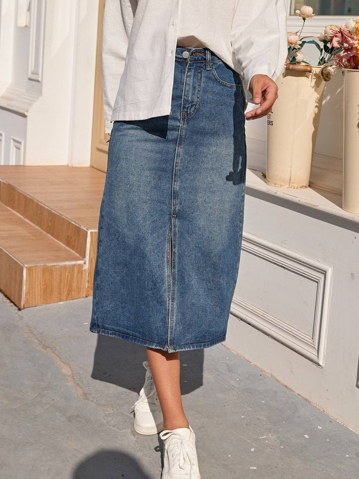 Stilla | Talje Lang Denim Nederdel