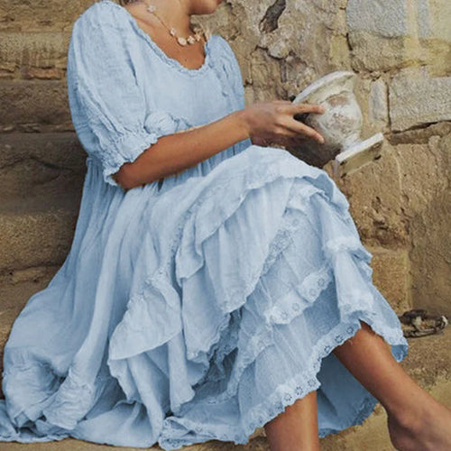 Stilla | Linned Maxi Kjole Med Bomuldsflæser I Vintage Stil