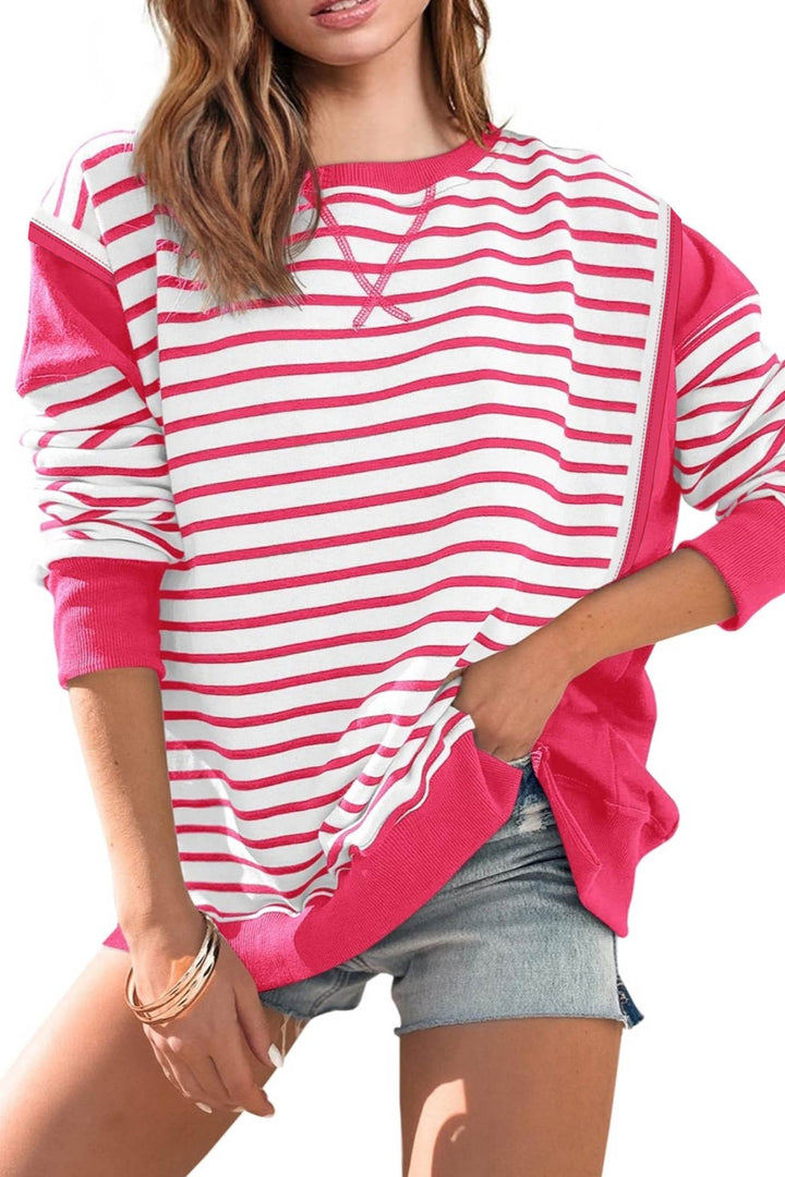 Stilla | Svedtrøje Rund hals Patchwork Stribet