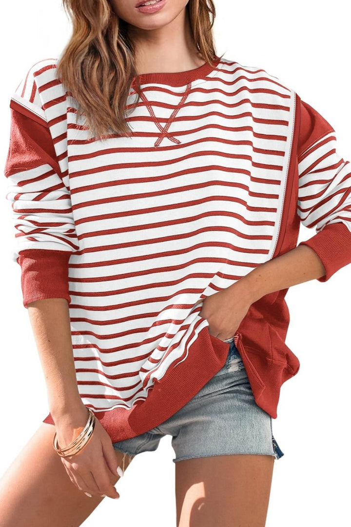 Stilla | Svedtrøje Rund hals Patchwork Stribet