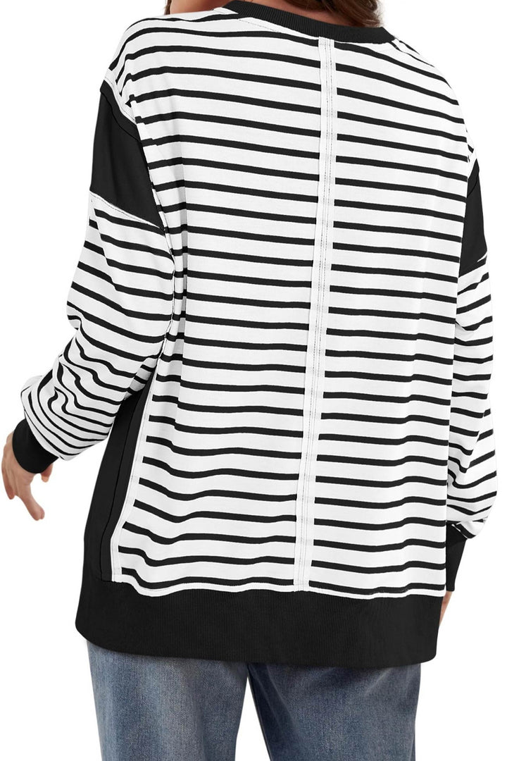 Stilla | Svedtrøje Rund hals Patchwork Stribet