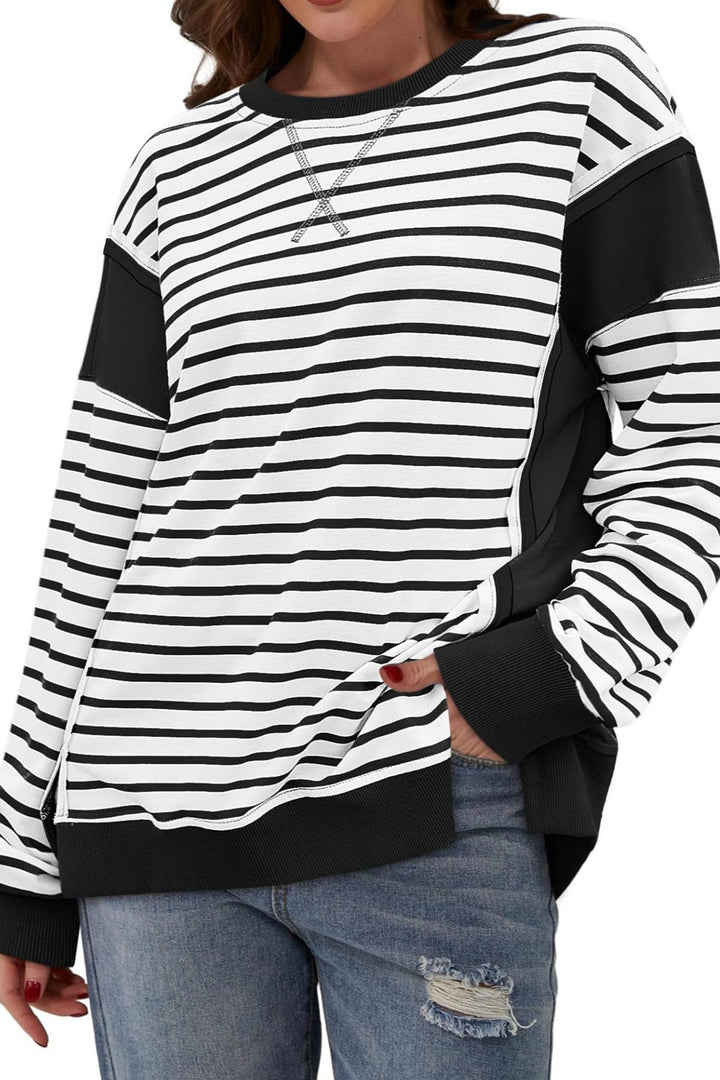 Stilla | Svedtrøje Rund hals Patchwork Stribet