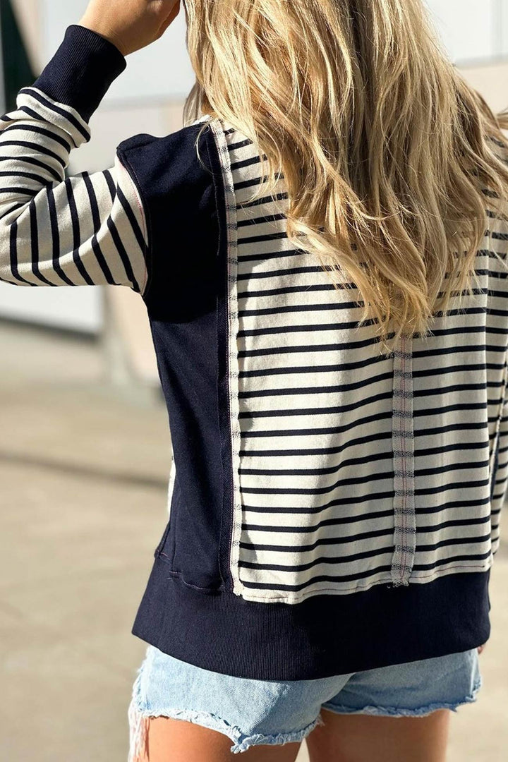 Stilla | Svedtrøje Rund hals Patchwork Stribet