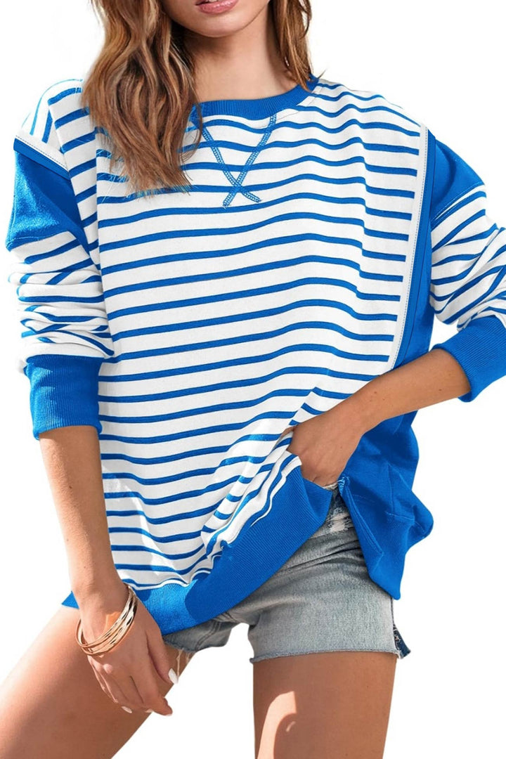 Stilla | Svedtrøje Rund hals Patchwork Stribet