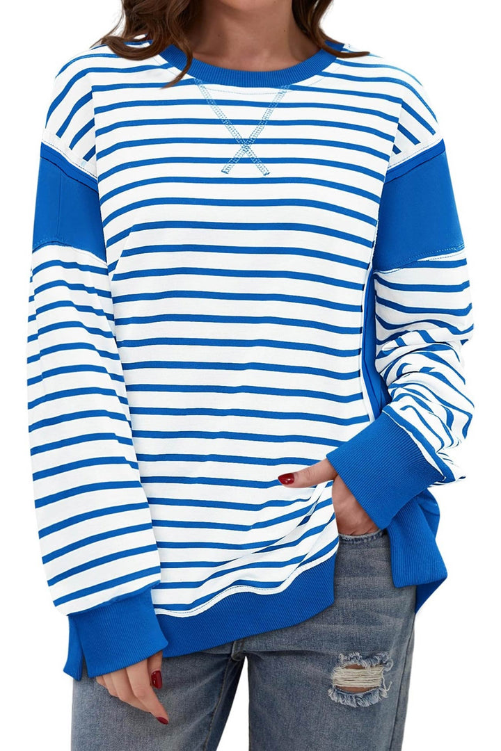 Stilla | Svedtrøje Rund hals Patchwork Stribet