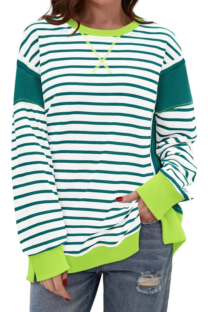 Stilla | Svedtrøje Rund hals Patchwork Stribet