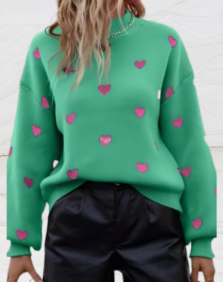 Stilla | Oversized Pullover Med Rundhalsudskæring Og Hjertemotiv