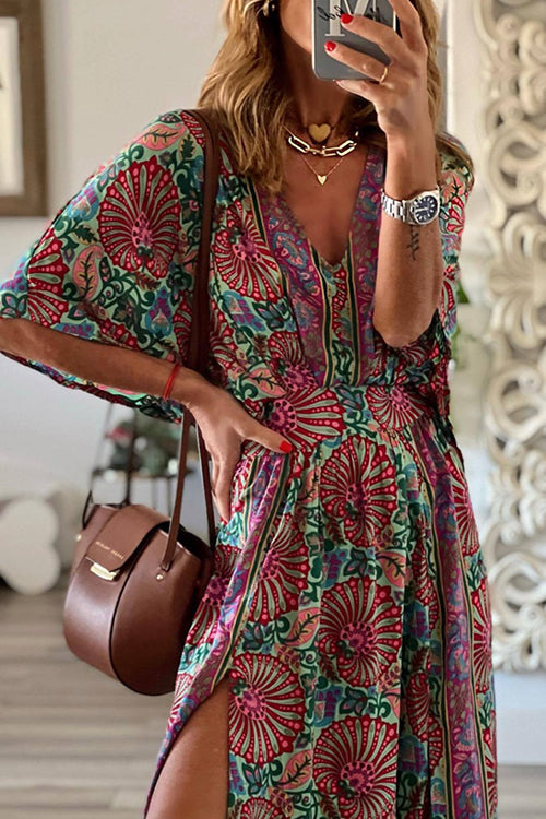 Stilla | Boho Print V-hals Slids Maxi Kjole