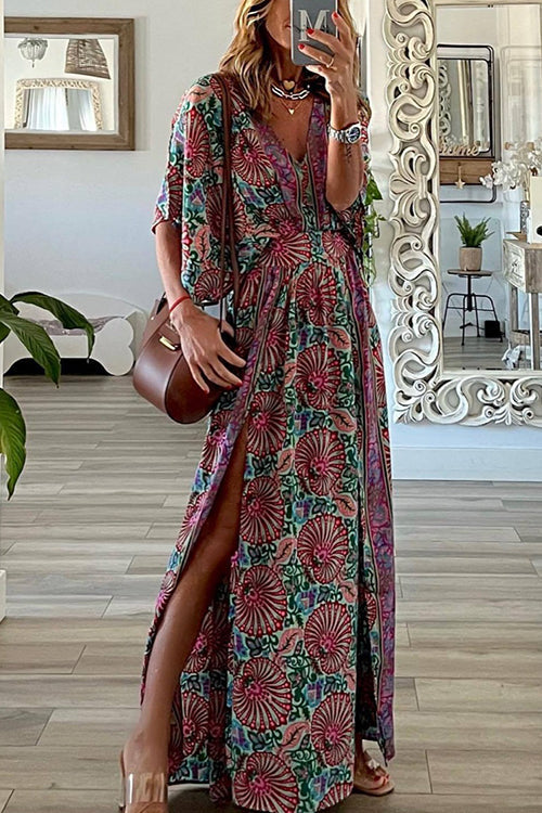 Stilla | Boho Print V-hals Slids Maxi Kjole