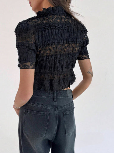 Stilla | Elegant Top Med Halvtransparent Spids Og Volanter
