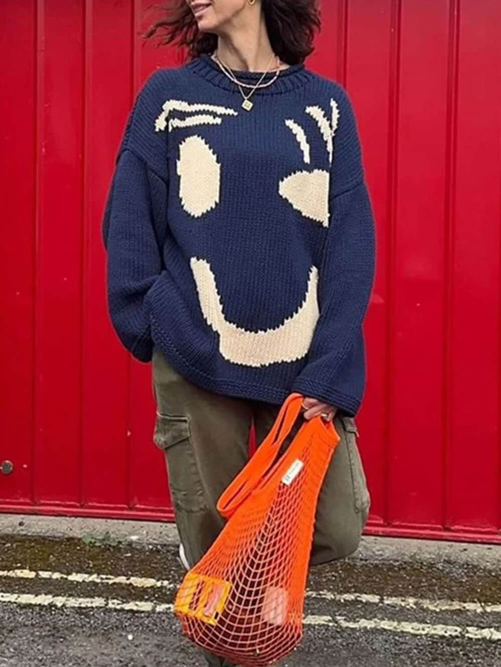 Stilla | Strikket Oversize Snit Lang Abstrakt Intarsia Mønster