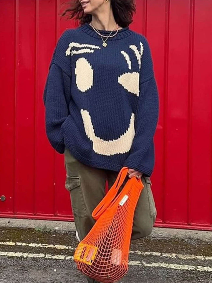 Stilla | Strikket Oversize Snit Lang Abstrakt Intarsia Mønster