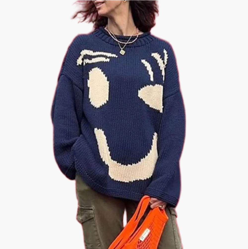Stilla | Strikpullover I Kunstnerstil - Behagelig Fritidsjumper med Abstrakt Ansigtmønster