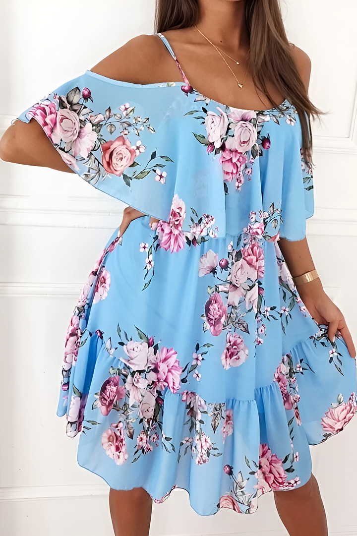 Stilla | Strapless Chiffon Kjole Med Off-the-shoulder Print