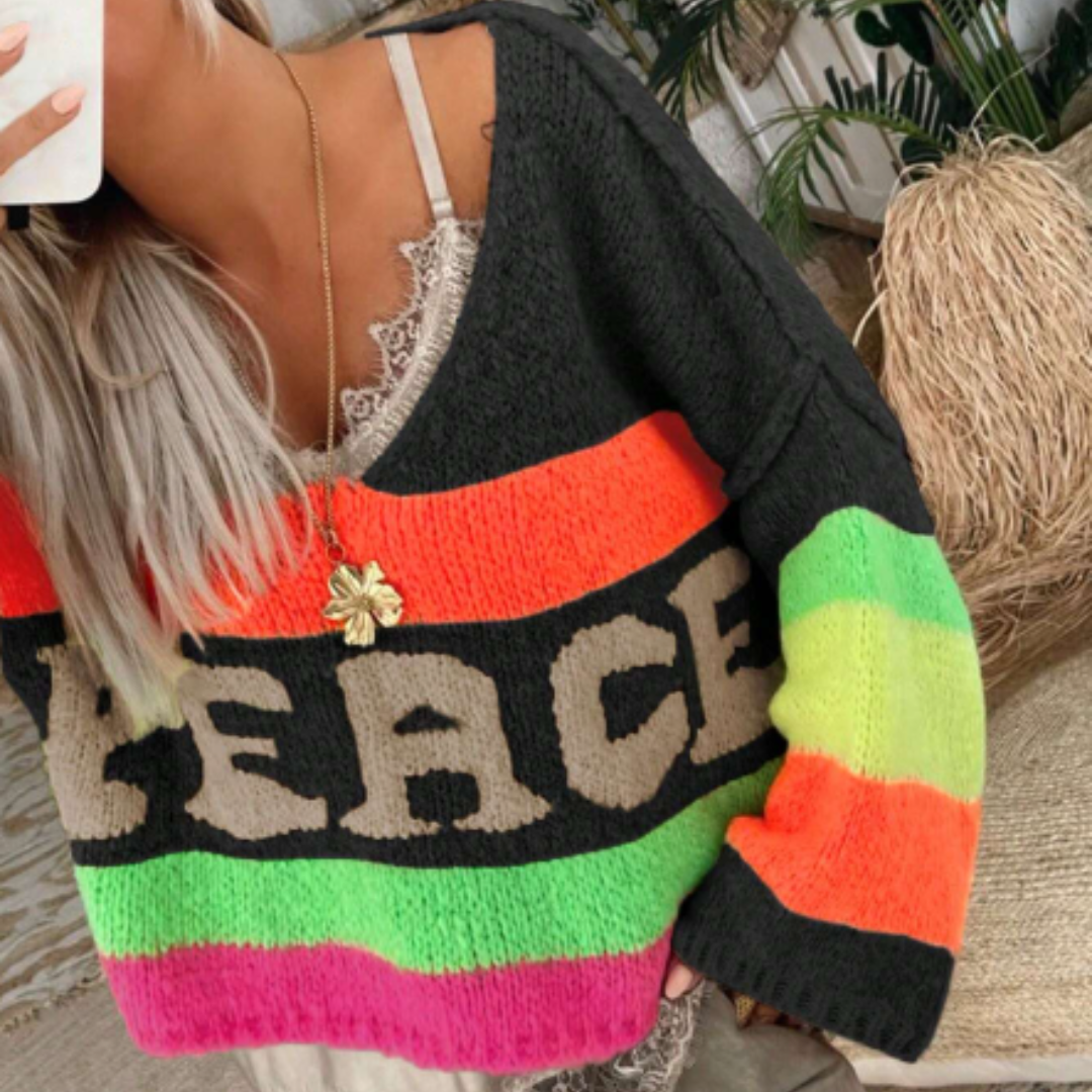 Stilla | Strikpullover i fluorescerende strik Peace