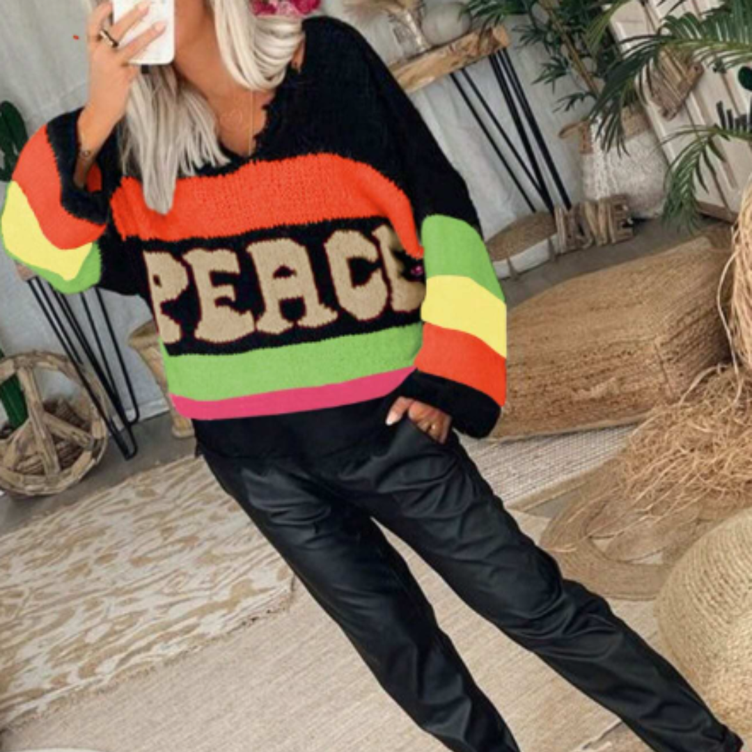 Stilla | Strikpullover i fluorescerende strik Peace