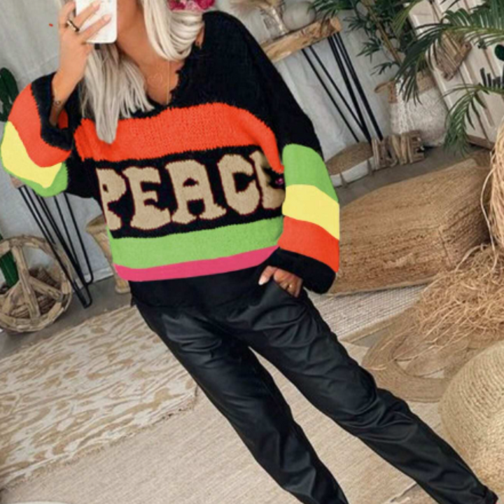 Stilla | Strikpullover i fluorescerende strik Peace