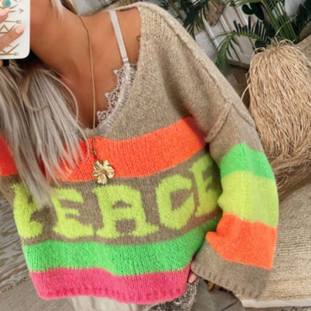Stilla | Strikpullover i fluorescerende strik Peace