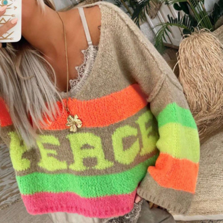 Stilla | Strikpullover i fluorescerende strik Peace