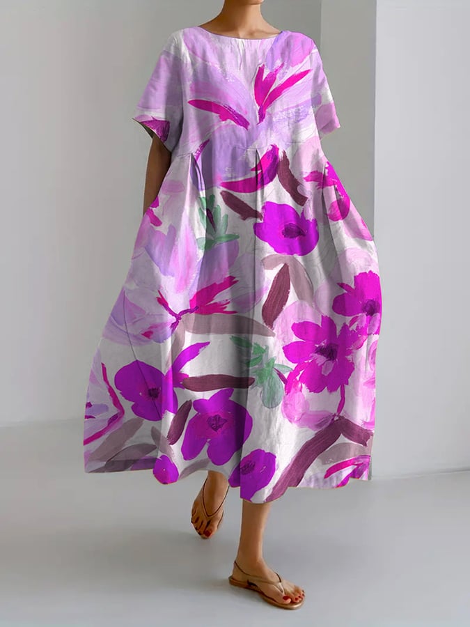 Stilla | Kvinders Retro Botanisk Blomsterprint Casual Kjole Løs Kjole