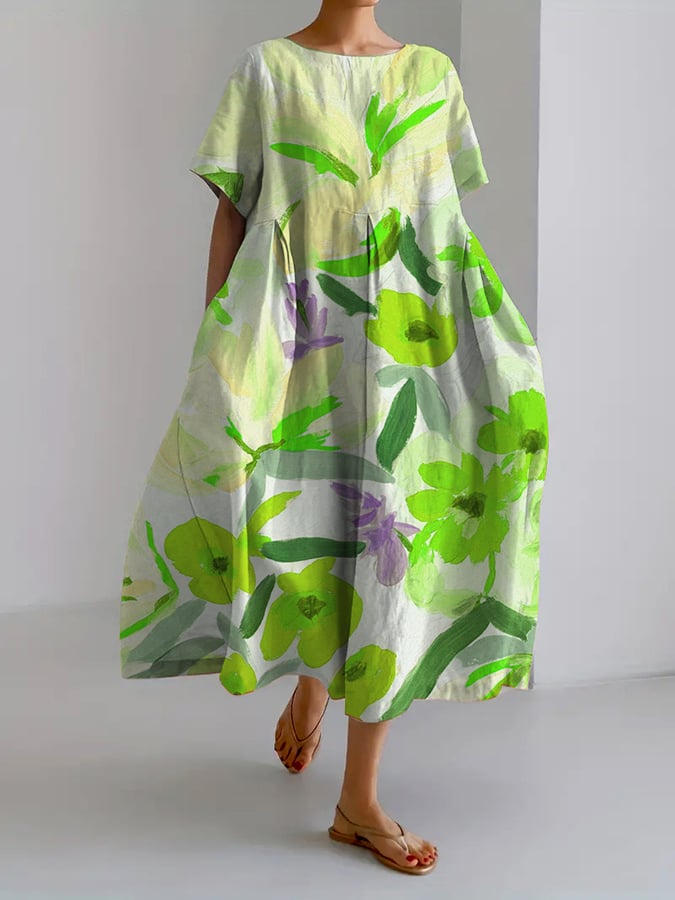 Stilla | Kvinders Retro Botanisk Blomsterprint Casual Kjole Løs Kjole