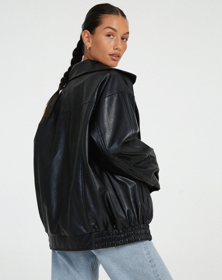 Stilla | Oversize Kunstlæderjakke - Fashionabel Streetstyle-Look til Fritid & Hverdag