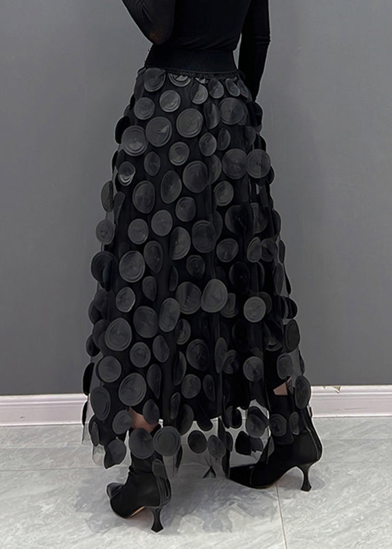 Dame nederdel i tyl & polka-dot materiale med patchwork-design & smart look Stilla
