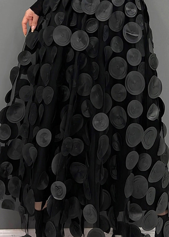 Dame nederdel i tyl & polka-dot materiale med patchwork-design & smart look Stilla