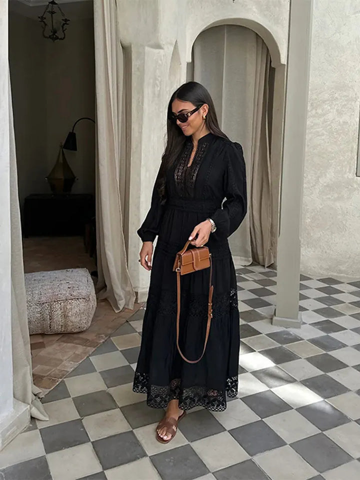 Stilla | Langt Boho Kjole Med Spidse Detaljer
