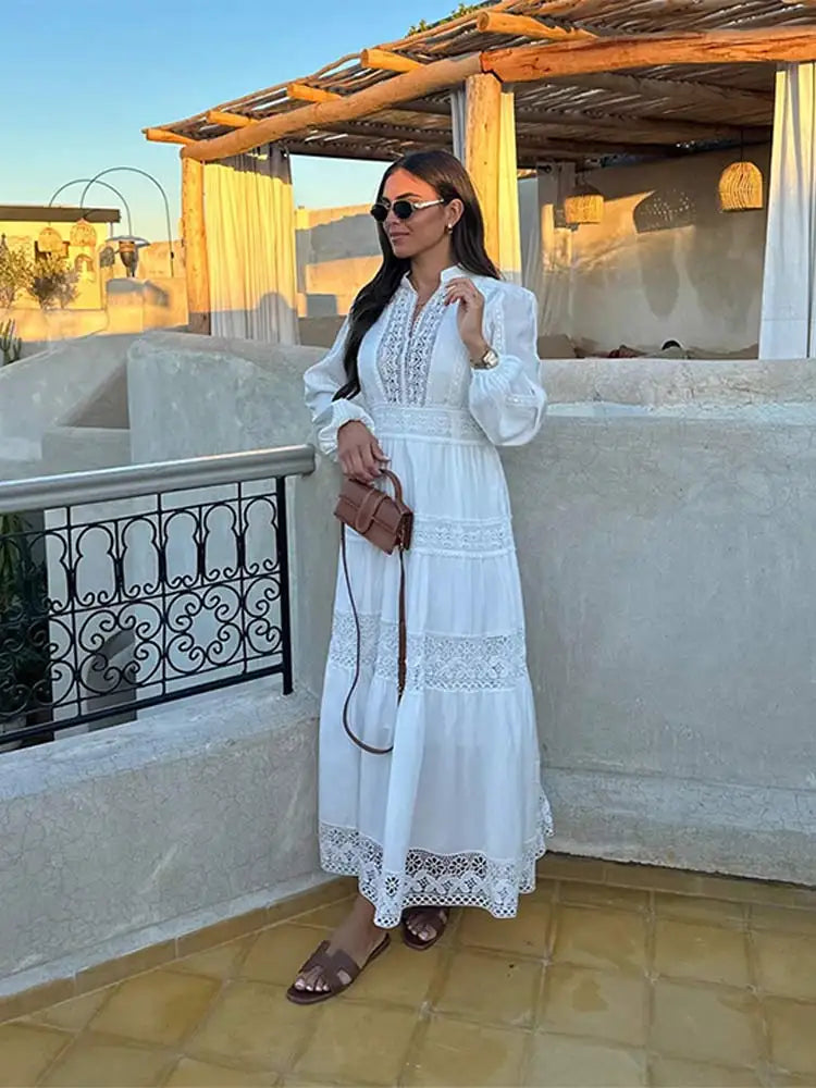 Stilla | Langt Boho Kjole Med Spidse Detaljer
