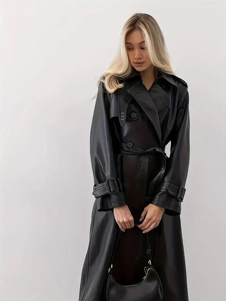 Stilla | Læder-Trenchcoat Kvinder - Lang Trenchcoat Sort