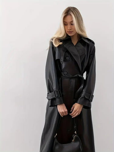 Stilla | Læder-Trenchcoat Kvinder - Lang Trenchcoat Sort