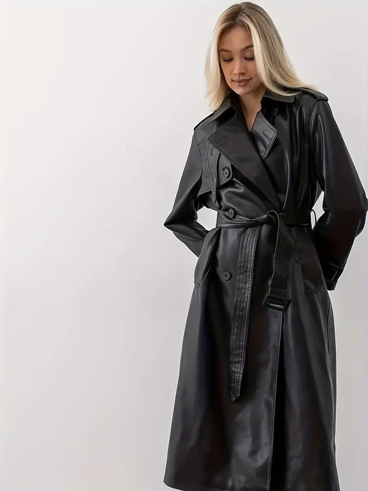 Stilla | Læder-Trenchcoat Kvinder - Lang Trenchcoat Sort