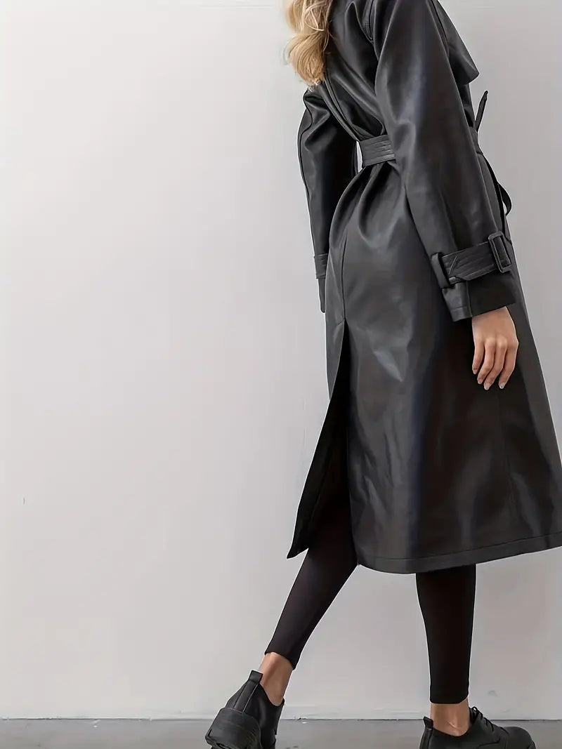 Stilla | Læder-Trenchcoat Kvinder - Lang Trenchcoat Sort