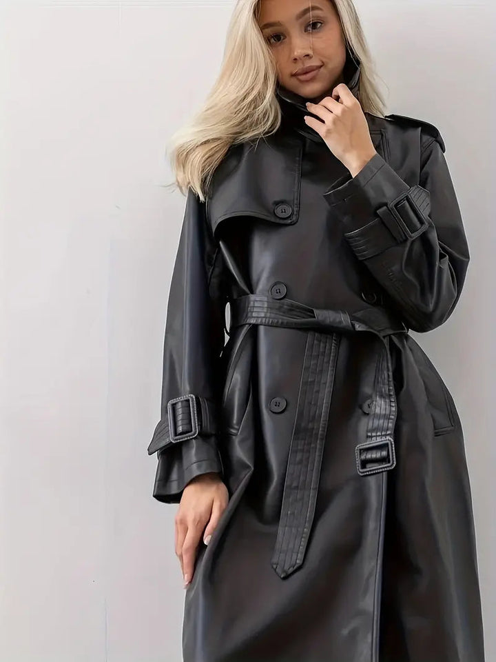 Stilla | Læder-Trenchcoat Kvinder - Lang Trenchcoat Sort