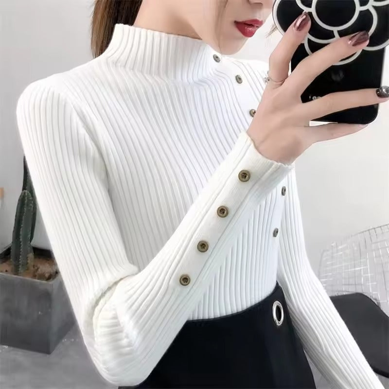 Stilla | Elegant Pullover Med Ribbet Knapper